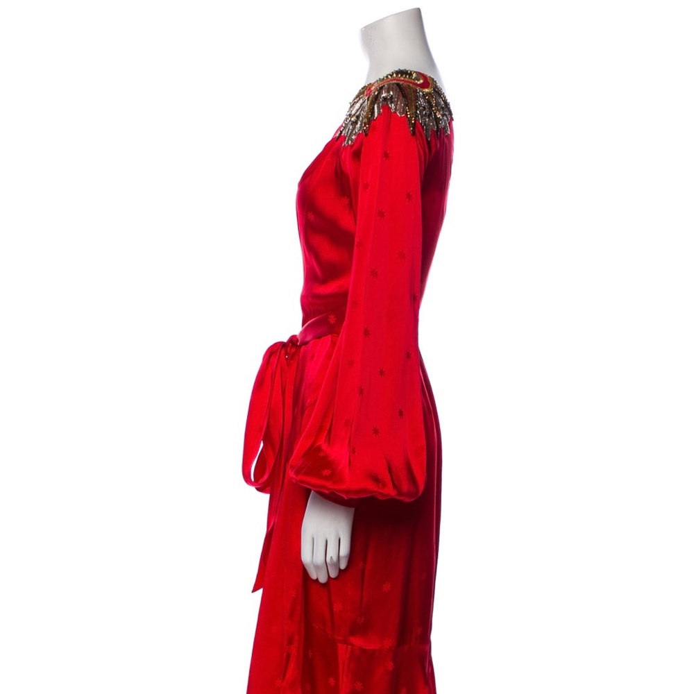 Temperley London Scarlet One Shoulder Dress with Gold Detail - Picture 5 of 8